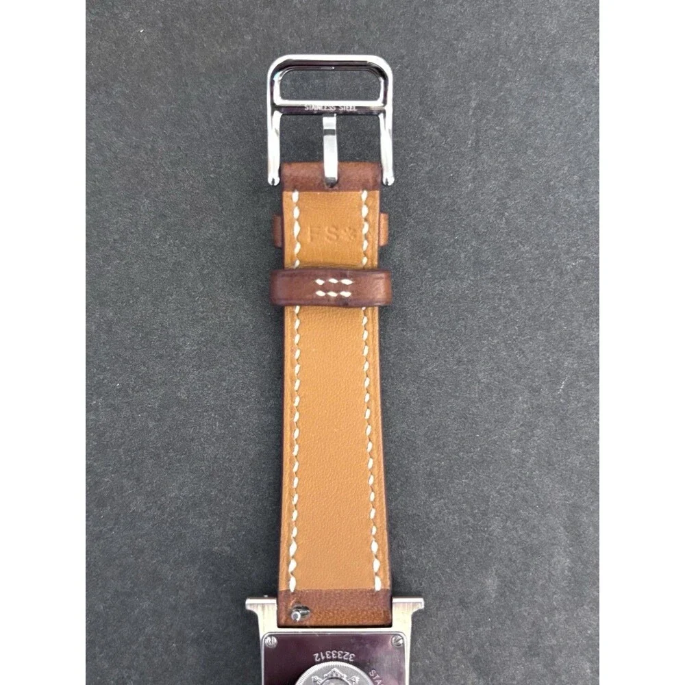 Hermes 21mm Stainless Steel And Natural Barenia Leather Here H PM Quartz Watch